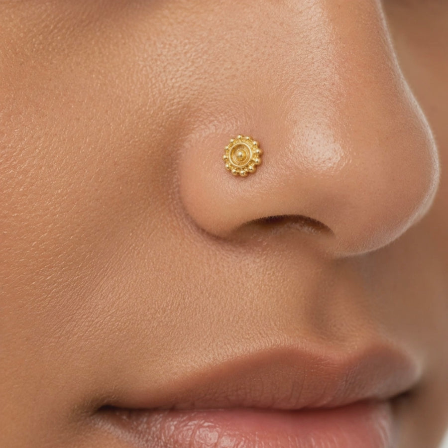 14k Gold Nose Stud – Handmade Solid Gold Flower Nose Piercing Jewelry