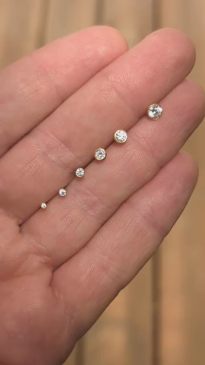 Diamond Nose Stud – 14k 18k 22k Gold Small Natural Diamond Stud, Bezel Setting