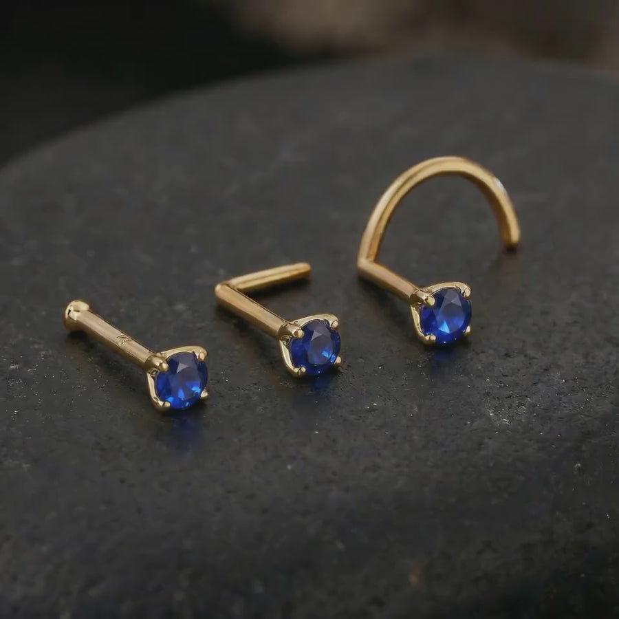 Sapphire Nose Stud – Solid 14k Gold Nose Pin With Natural Stone, Custom Sizes