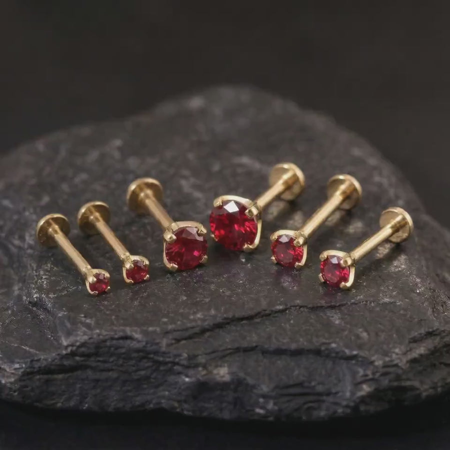 14k Gold Ruby Nose Stud - Natural Ruby Nose Stud with Durable Prong Setting