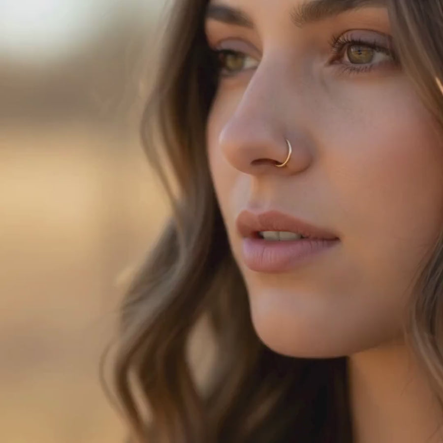 14k Gold Nose Hoop – Handcrafted Small Gold Hoop With Comfortable Fit & Hand-Smoothed Tips