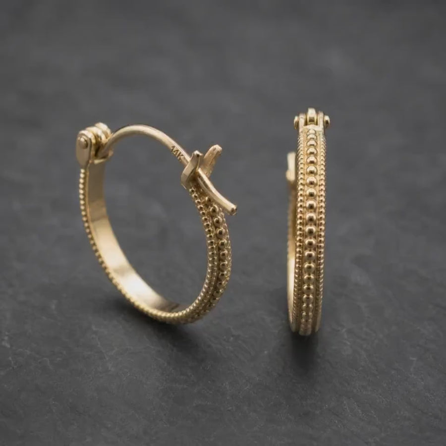 Double-Beaded 14k Gold Hoops — 12mm