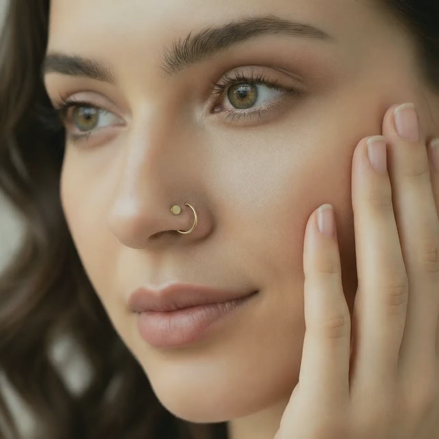 Rose Gold Nose Jewelry – Thin Hoop Nose Ring & Tiny Disk Stud Set