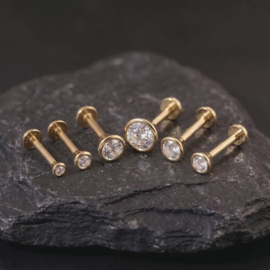 Diamond Nose Stud, 14K Solid Gold Bezel - 18G Flat Back, 1.5–4mm