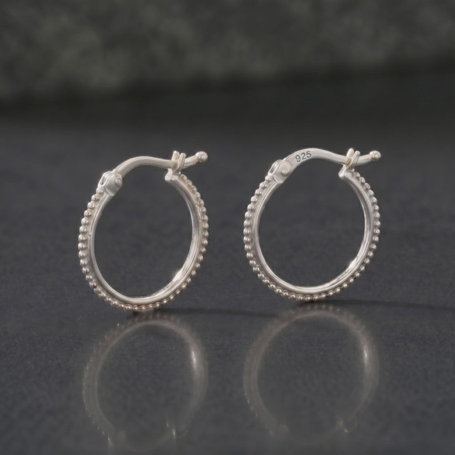 Small Silver Hoop Earrings – 12mm Mini Hoops With Beaded Gold Vermeil Option