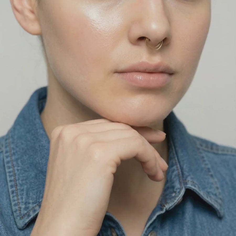 14k Gold Septum Ring - Crescent Moon Solid Gold Nose Jewelry | 20 Gauge
