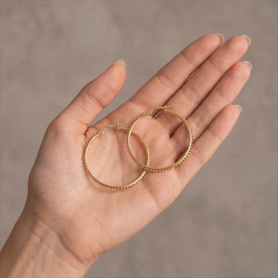 Beaded 14k Gold Statement Hoops — 34mm