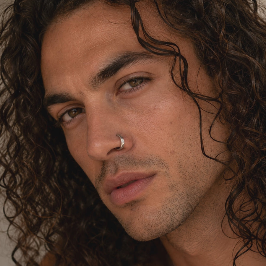 Silver Nose Ring for Men · Hammered Men's Nose Hoop