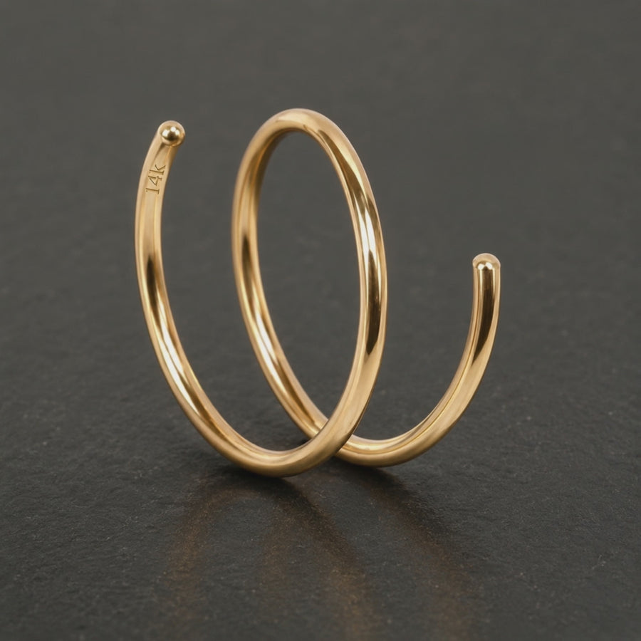 Gold Twist Huggies – Double Hoop Earrings | 14K Solid Gold, Hypoallergenic Comfort Fit