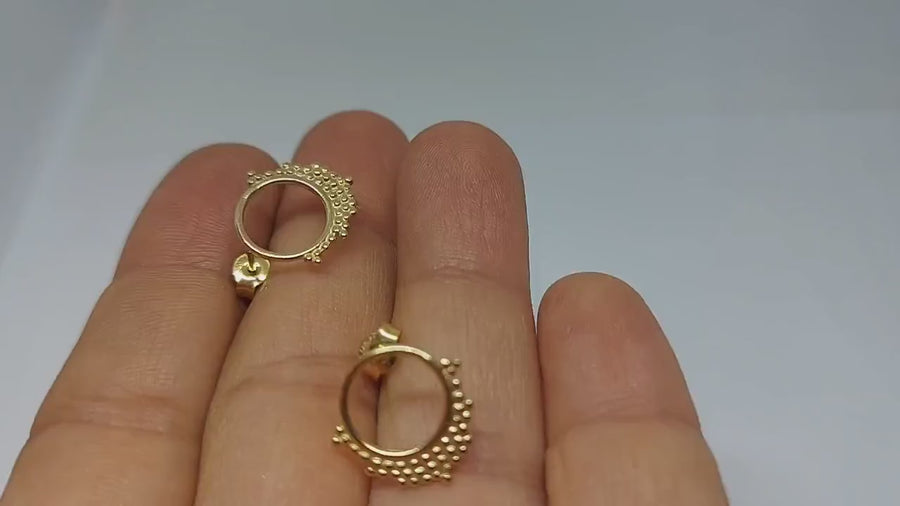 14k Gold Hoop Earrings - Dainty Tribal Geometric Hoops in Yellow, Rose & White Gold