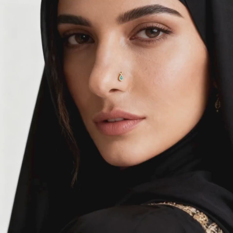 Boho Nose Stud - Solid 14k Gold Turquoise Enamel | Dainty Tribal Nose Ring