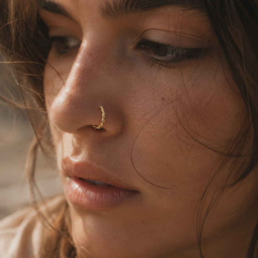 Rose Gold Nose Ring - Solid 14k Braided Hoop, Dainty Handmade Jewelry