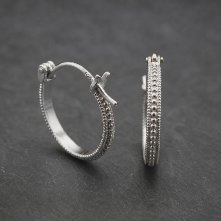 Double-Beaded Silver Hoops — 12mm
