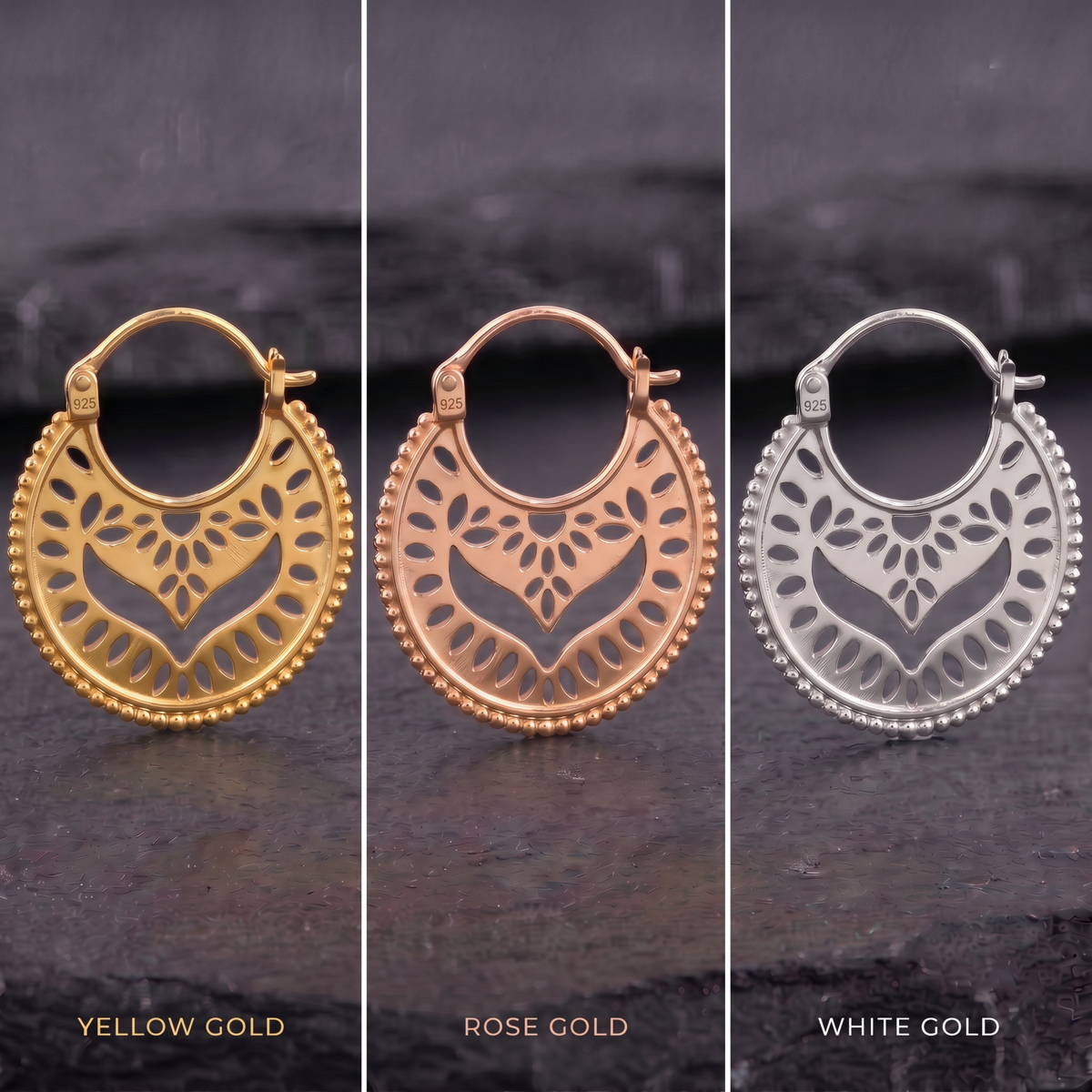 Solid 14k Gold Mandala Hoop Earrings — Boho Filigree