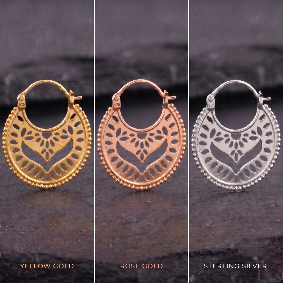 Gold Boho Mandala Hoop Earrings — Vermeil