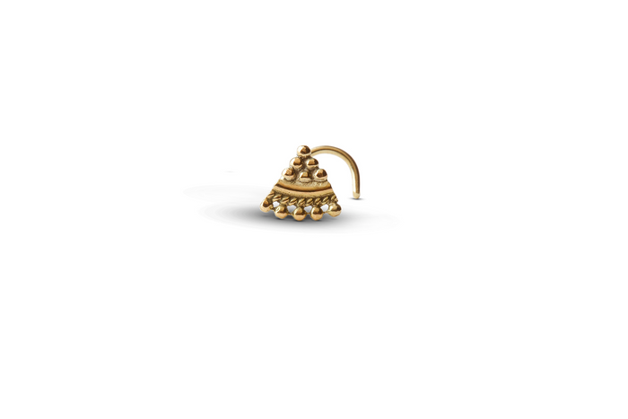 14K Solid Gold Ethnic Nose Stud - Mid