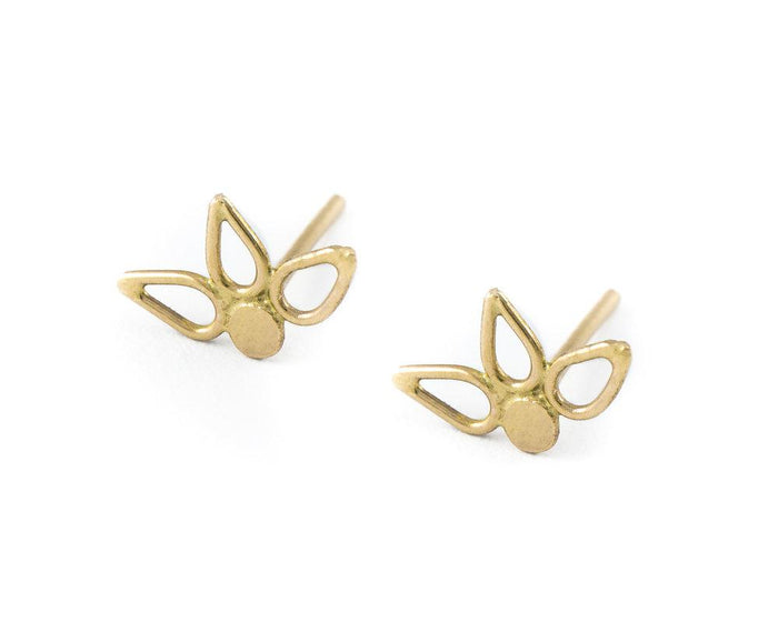 14k Gold Lotus Earrings - Small Solid Gold Flower Stud Earrings | Dainty Tribal Jewelry