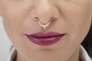 14k Solid Gold Indian Styled Septum Nose Jewelry - Josephine