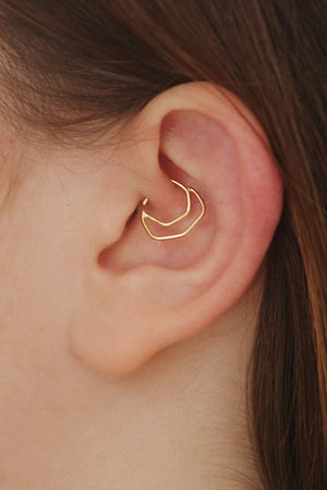 14k Solid Gold Geometric Daith Ear Jewelry - Charlotte