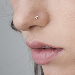 14k Solid Gold with Diamond Hand Carved Tiny Nose Pin Jewelry - Pina