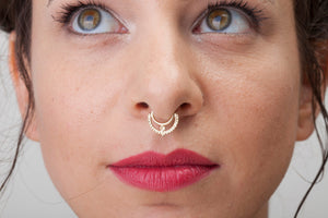 14k Gold And Enamel Crafted Septum Nose Ring Jewelry - Luna