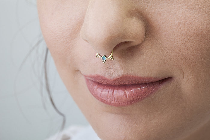 Solid 14k Gold and Enamel Septum Nose Jewelry - Kai