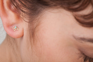 Flower Earrings - Enameled Solid 14k Gold Studs - Lucie - Studio Meme - Dainty Tribal Jewelry
