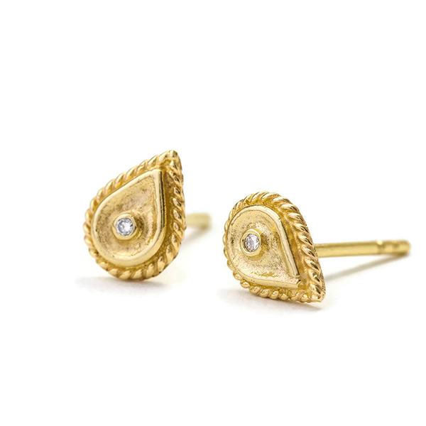 Diamond Drop Earrings - 14k Gold Studs with Conflict Free Diamonds | Boho Chic Jewelry
