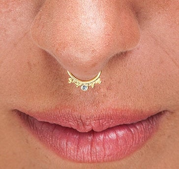TISH LYON® 9ct Gold Pavé Multi Jewelled Septum/Daith Ring - Voodoo Body  Jewellery