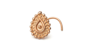 14k Solid Gold Indian Theme Nose Stud Jewelry - Victoria