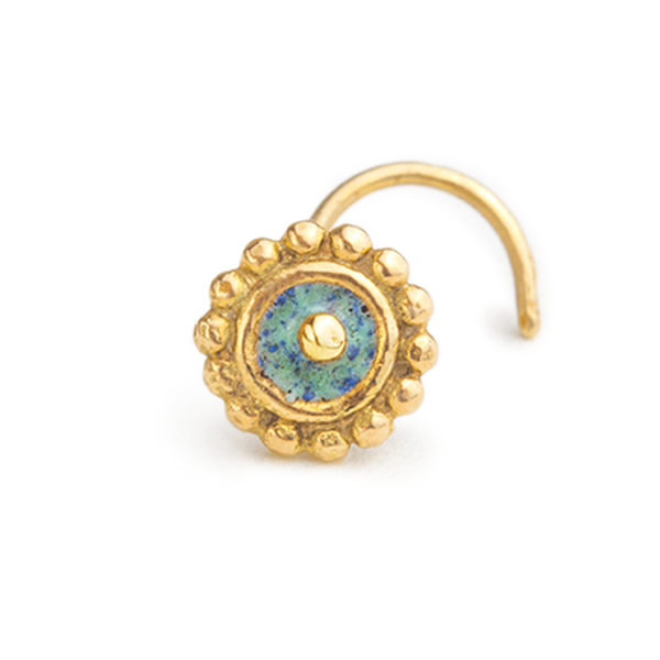 14k Solid Gold with Enamel Ethnic Sun Cartilage Stud Earring - Emma
