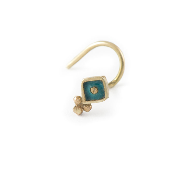 14k Gold and Enamel Square Nose Stud Jewelry - Emily