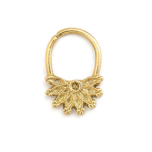 14k Solid Gold Daith Ring - Handmade Lotus Flower Ear Jewelry With Intricate Floral Design